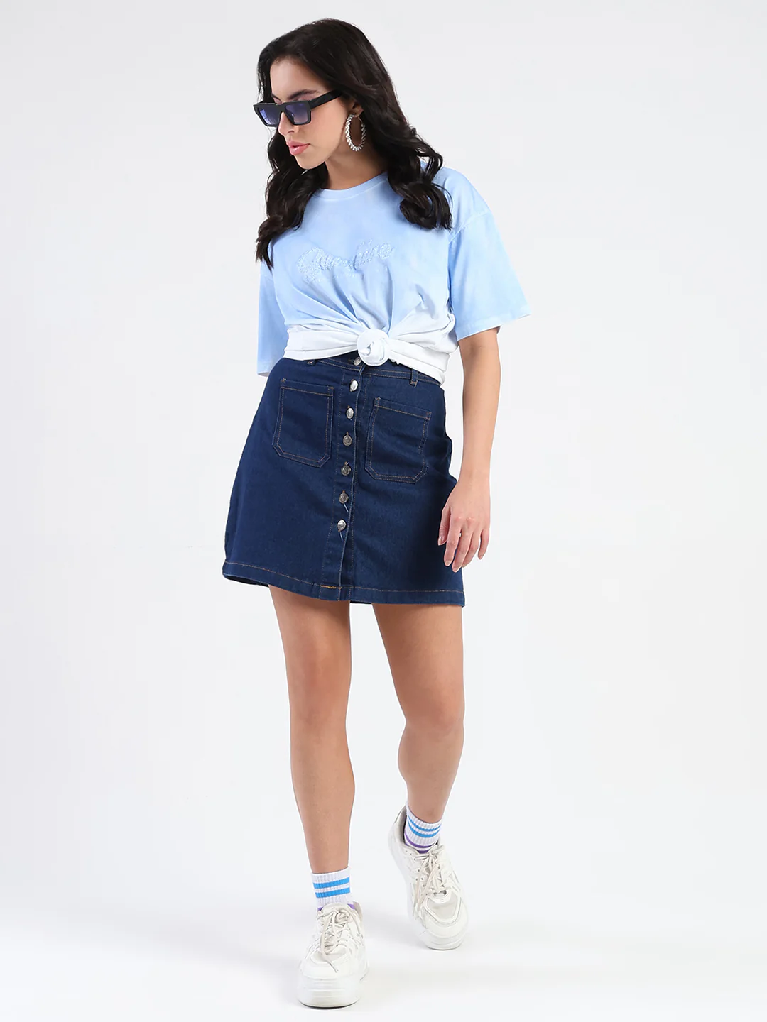 Madame Ombre Loose Fit Sky Blue Oversize Cotton T-shirt - Image 2