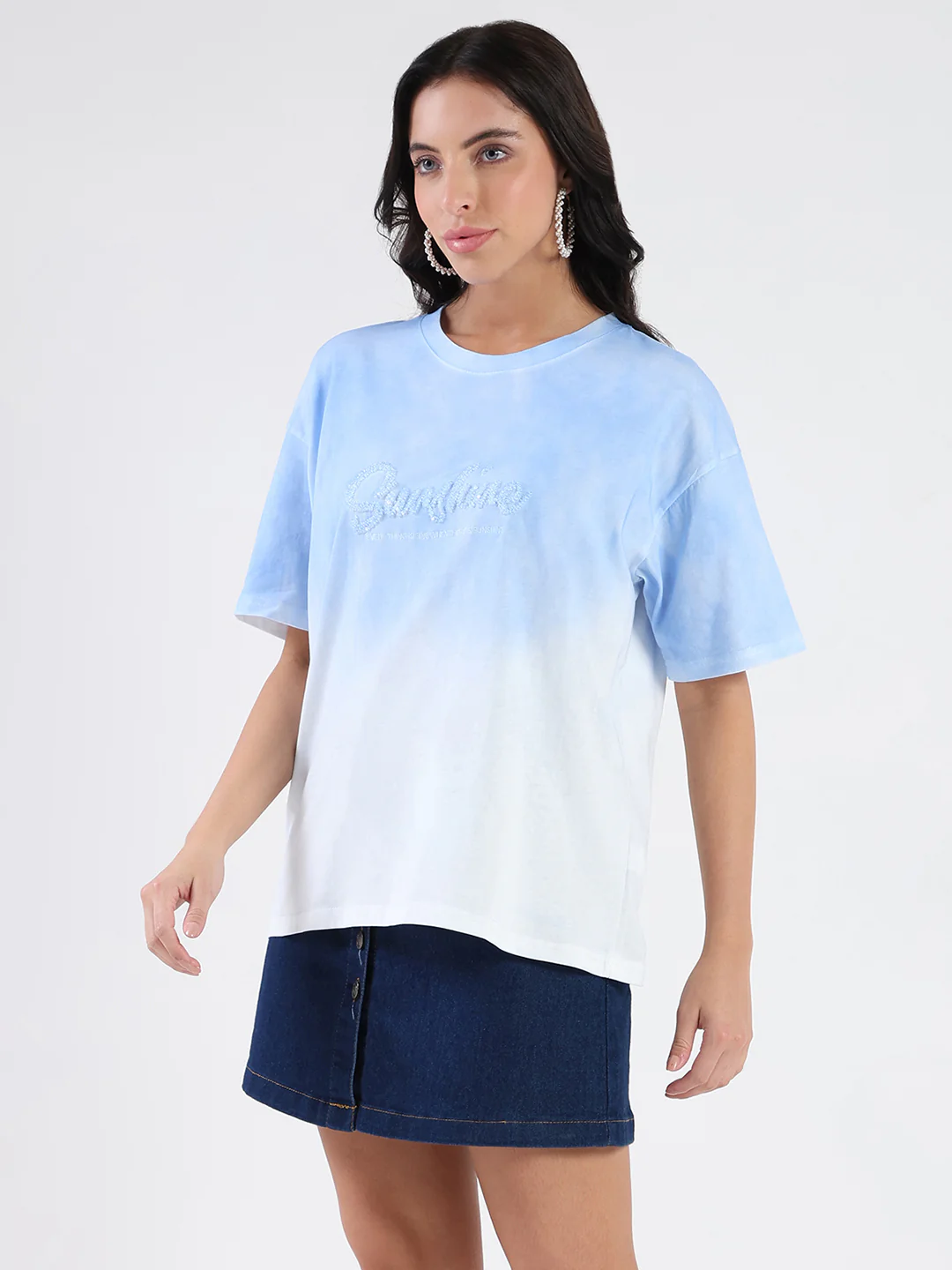 Madame Ombre Loose Fit Sky Blue Oversize Cotton T-shirt - Image 5