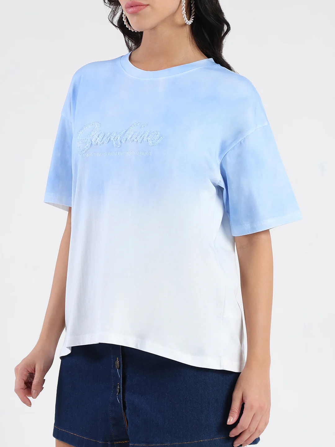 Madame Ombre Loose Fit Sky Blue Oversize Cotton T-shirt - Image 7