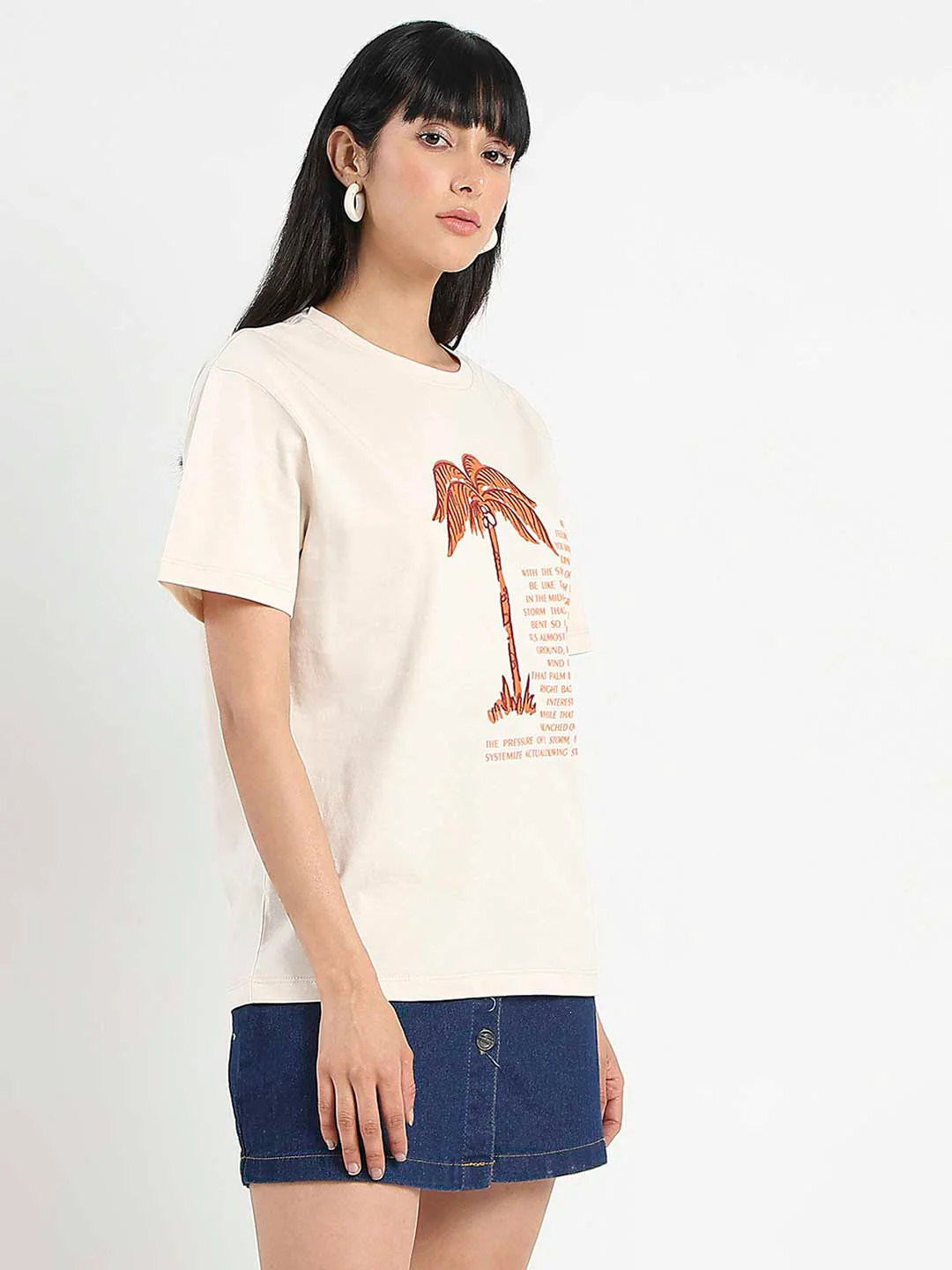 Madame Patchwork Detailed Cotton Beige Top - Image 3