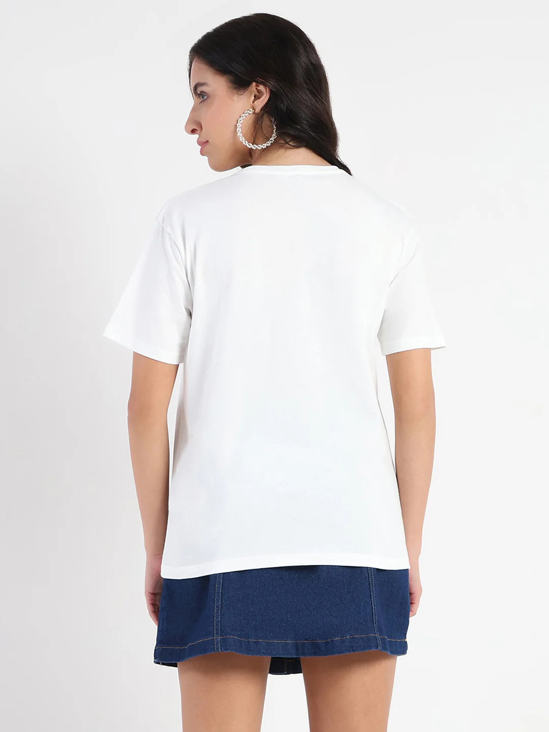 Madame Printed Embroidery Cutwork White Crop T-shirt - Image 5