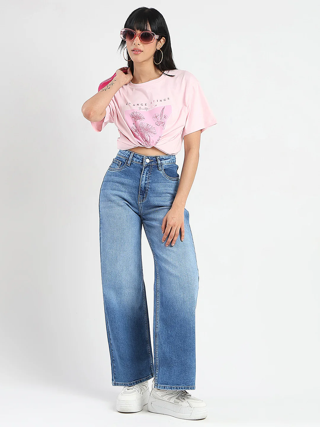 Madame Graphic Foil Print Handwork Detail Pink Cotton T-shirt - Image 2