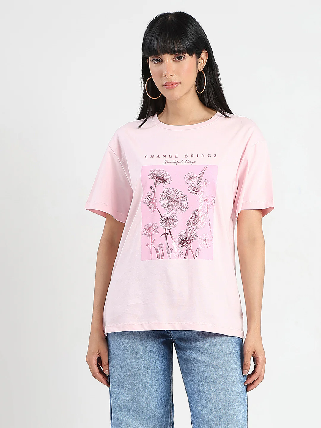 Madame Graphic Foil Print Handwork Detail Pink Cotton T-shirt - Image 3