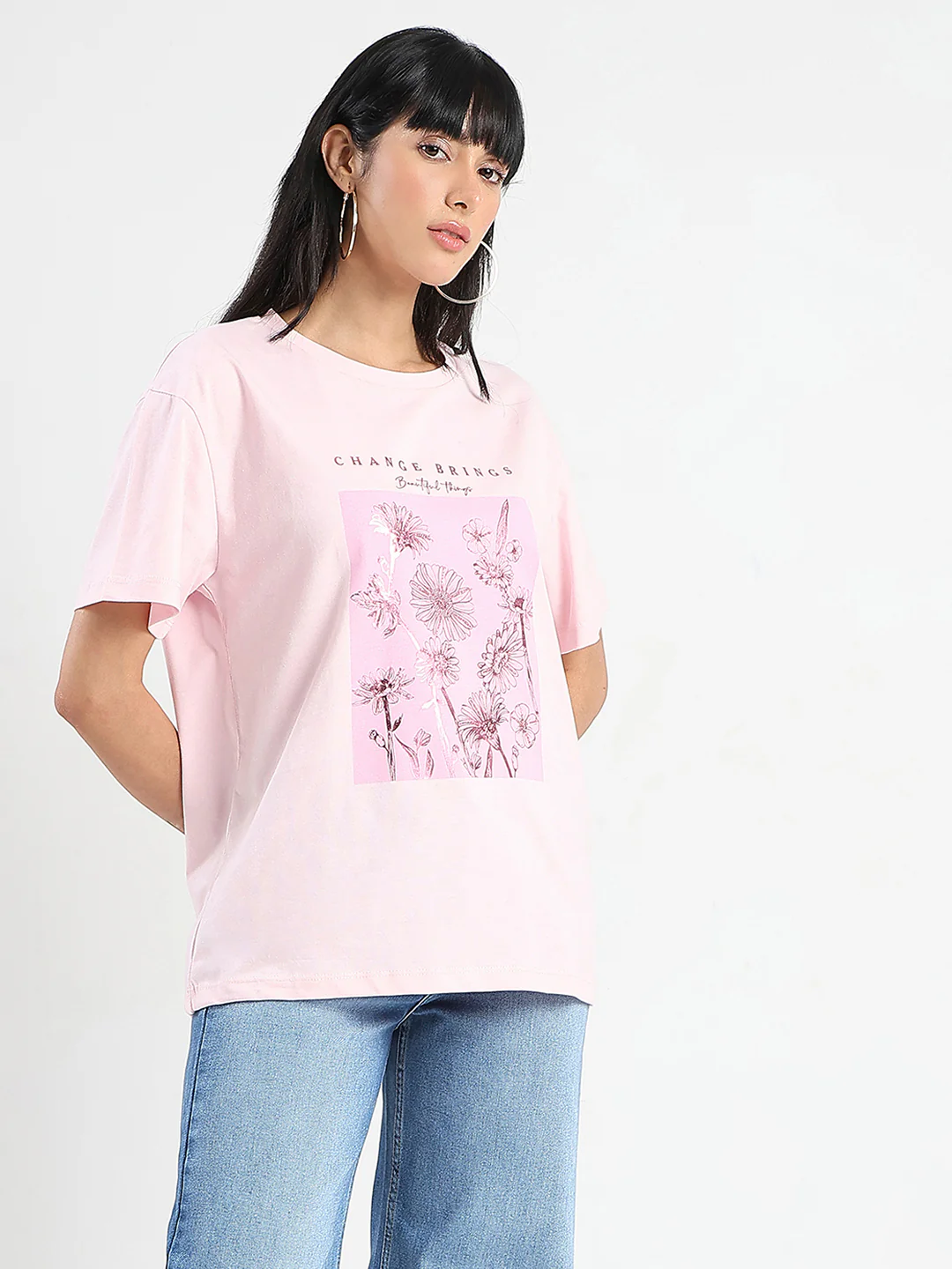 Madame Graphic Foil Print Handwork Detail Pink Cotton T-shirt - Image 4