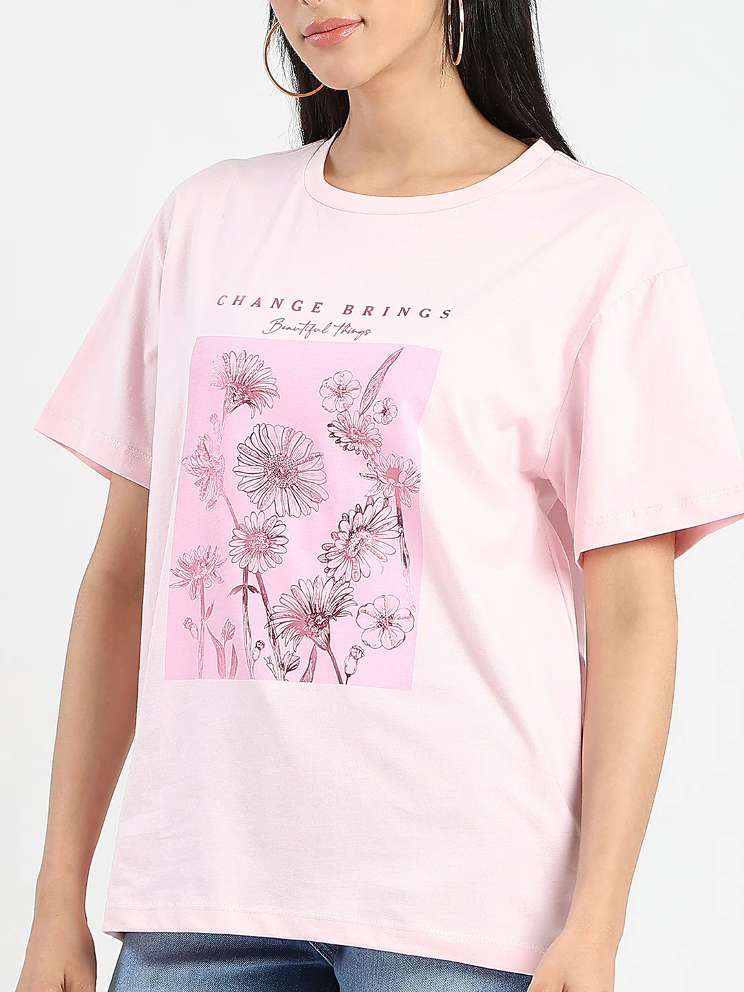 Madame Graphic Foil Print Handwork Detail Pink Cotton T-shirt - Image 7