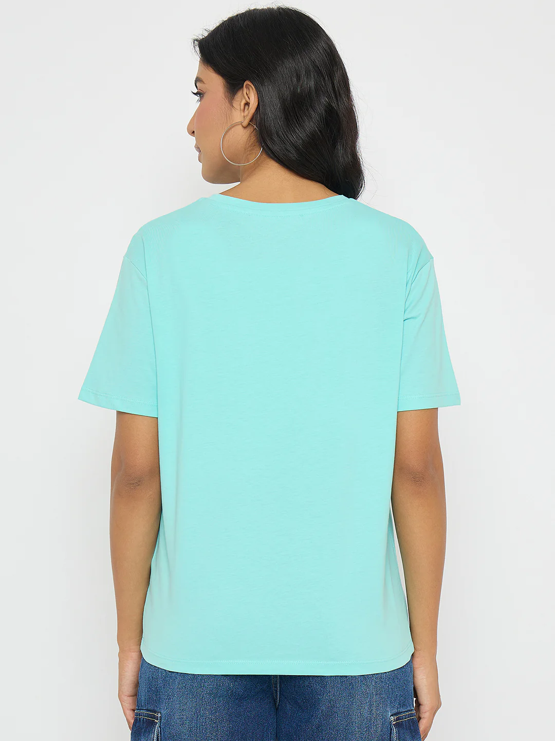 Madame Embroidered Graphic Print Cotton Aqua Blue T-Shirt - Image 6