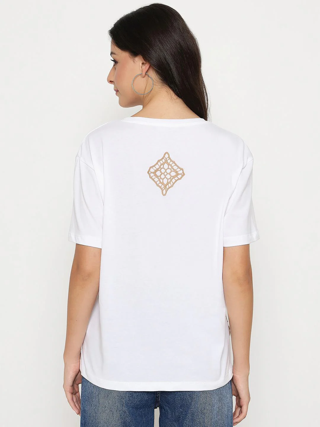 Madame Embroidered Half Sleeve White Cotton T-shirt - Image 6