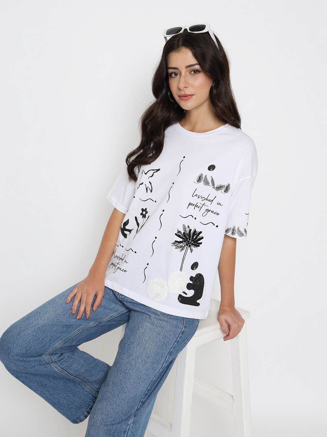 Madame Graphic Print Cotton White T-shirt