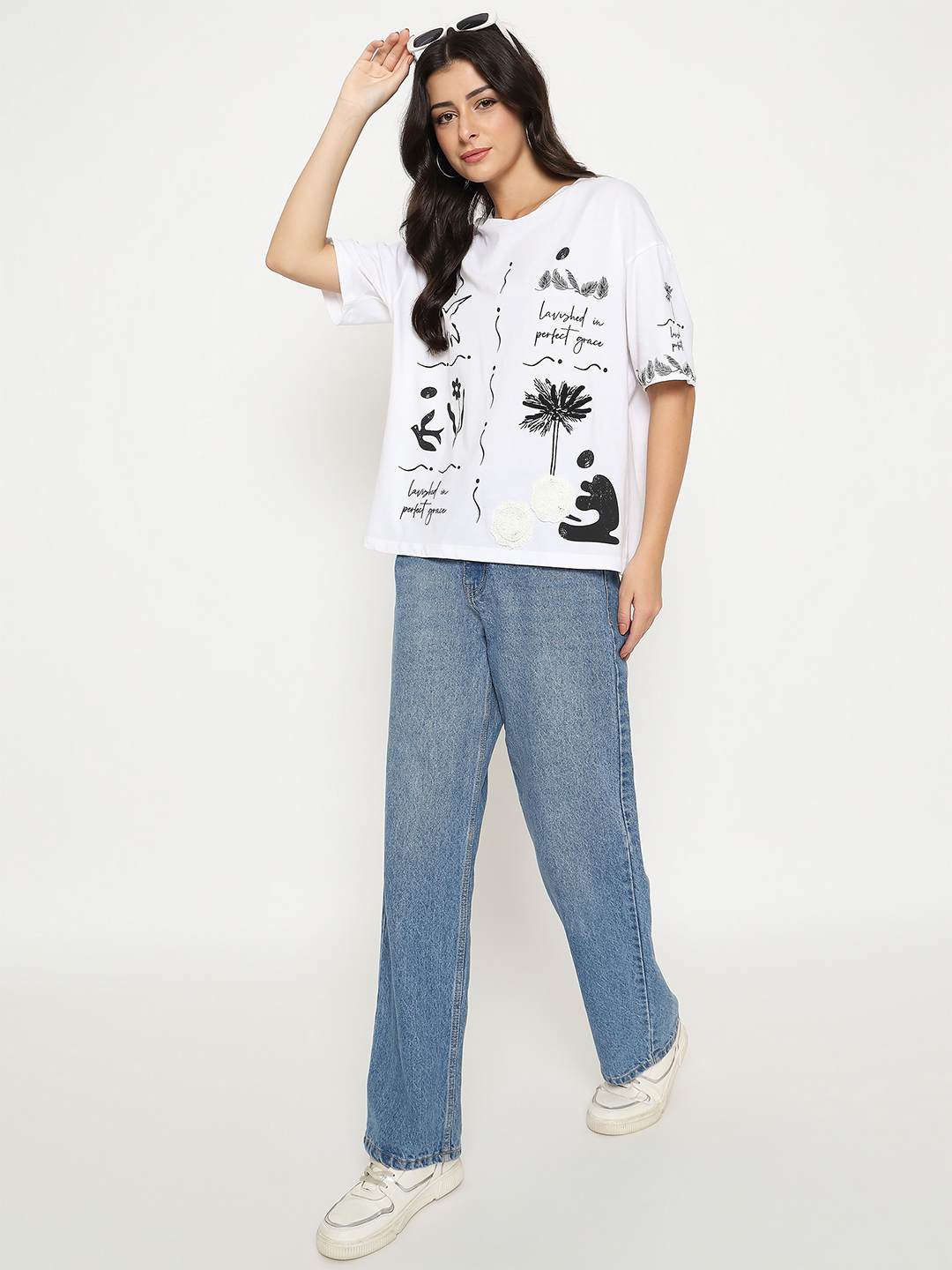 Madame Graphic Print Cotton White T-shirt - Image 2