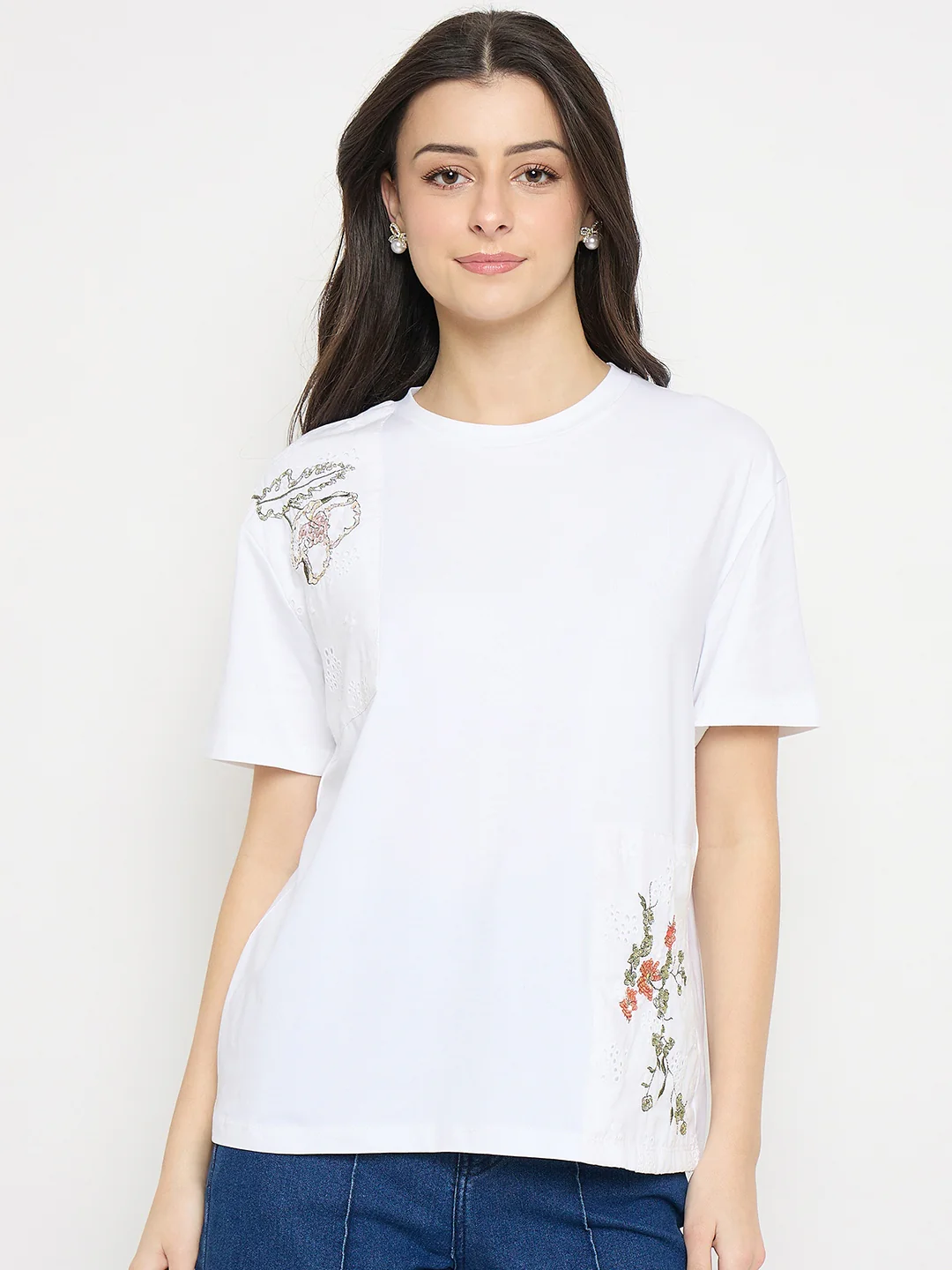 Madame White Cotton Printed T-Shirt - Image 2