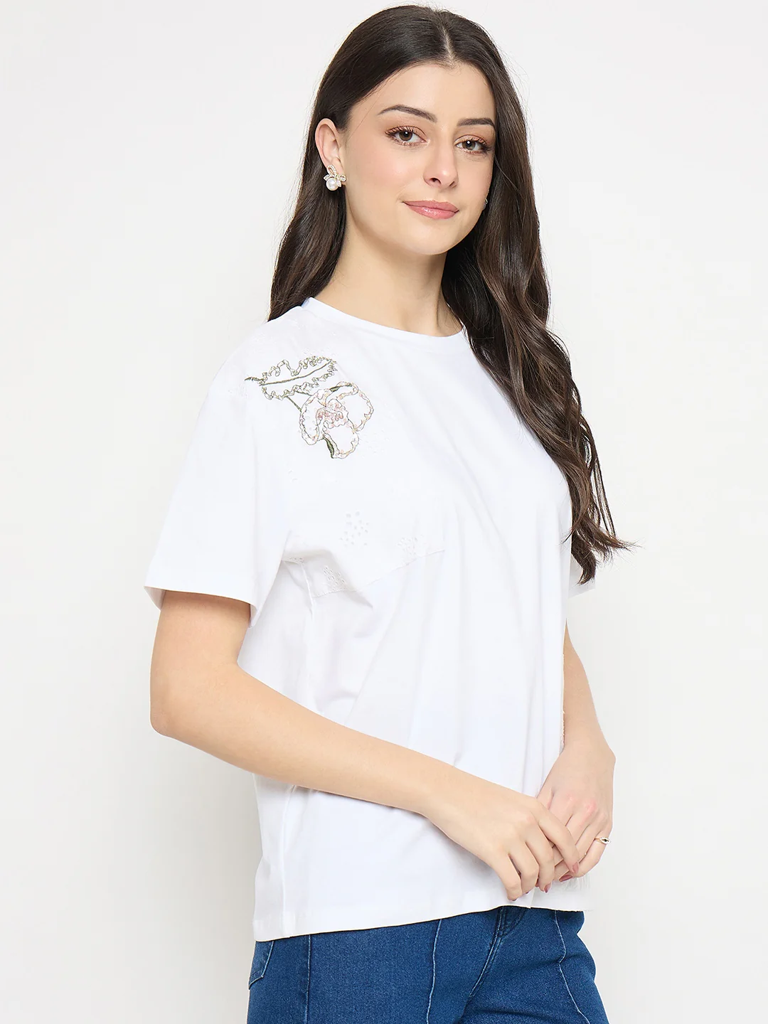 Madame White Cotton Printed T-Shirt - Image 5