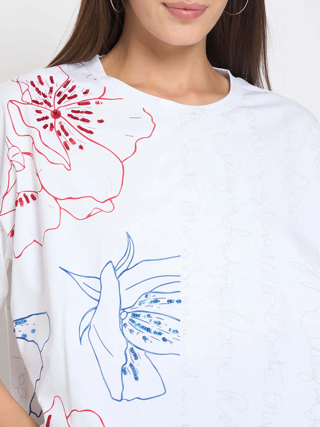 Madame Printed Handwork Detail White Sinker T-shirt - Image 7