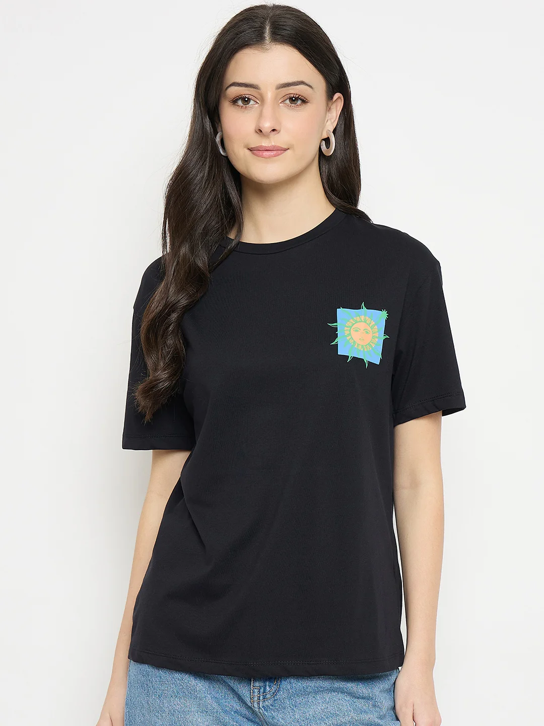 Madame Black Cotton Pocket Print T-Shirt - Image 2