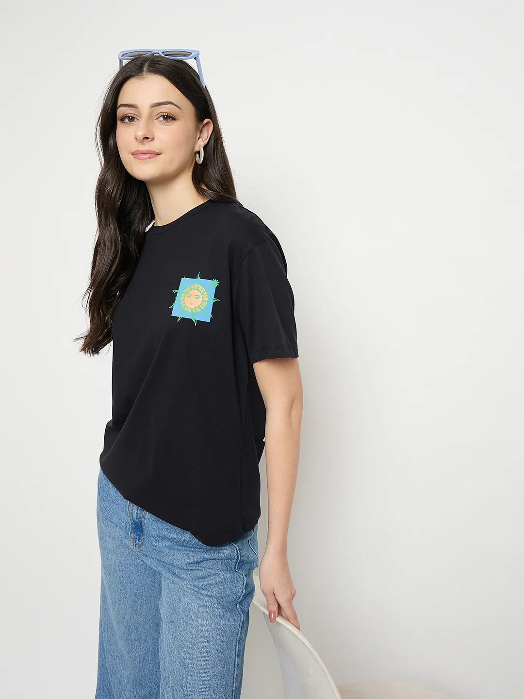 Madame Black Cotton Pocket Print T-Shirt - Image 3