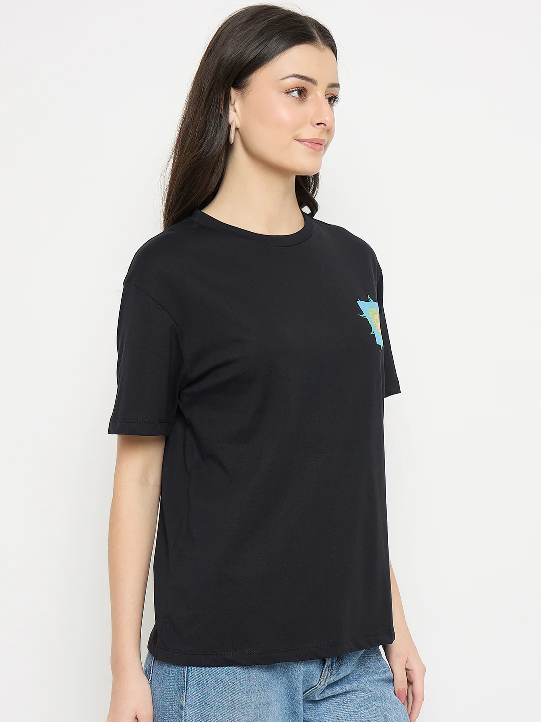 Madame Black Cotton Pocket Print T-Shirt - Image 5