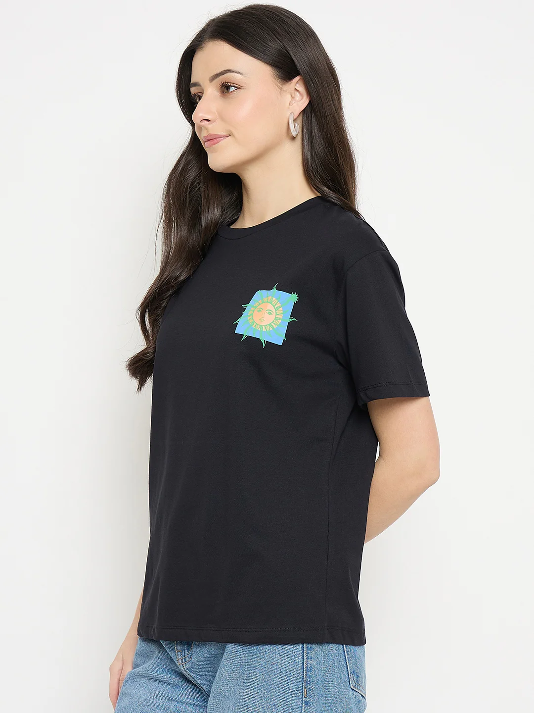 Madame Black Cotton Pocket Print T-Shirt - Image 6