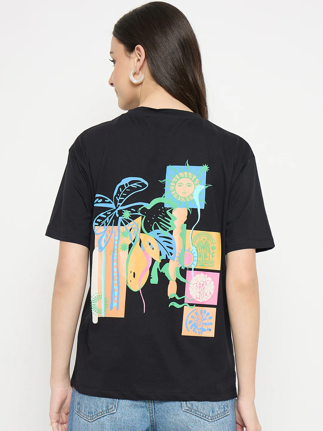 Madame Black Cotton Pocket Print T-Shirt - Image 7