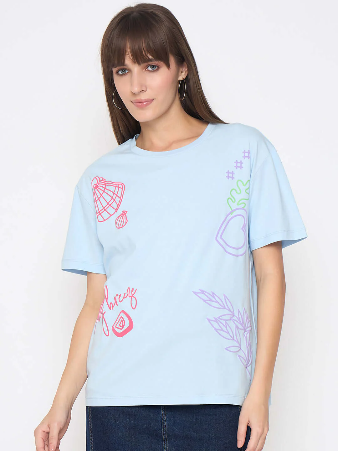 Madame Front and Back Printed Light Blue Sinker Tshirt - Image 3