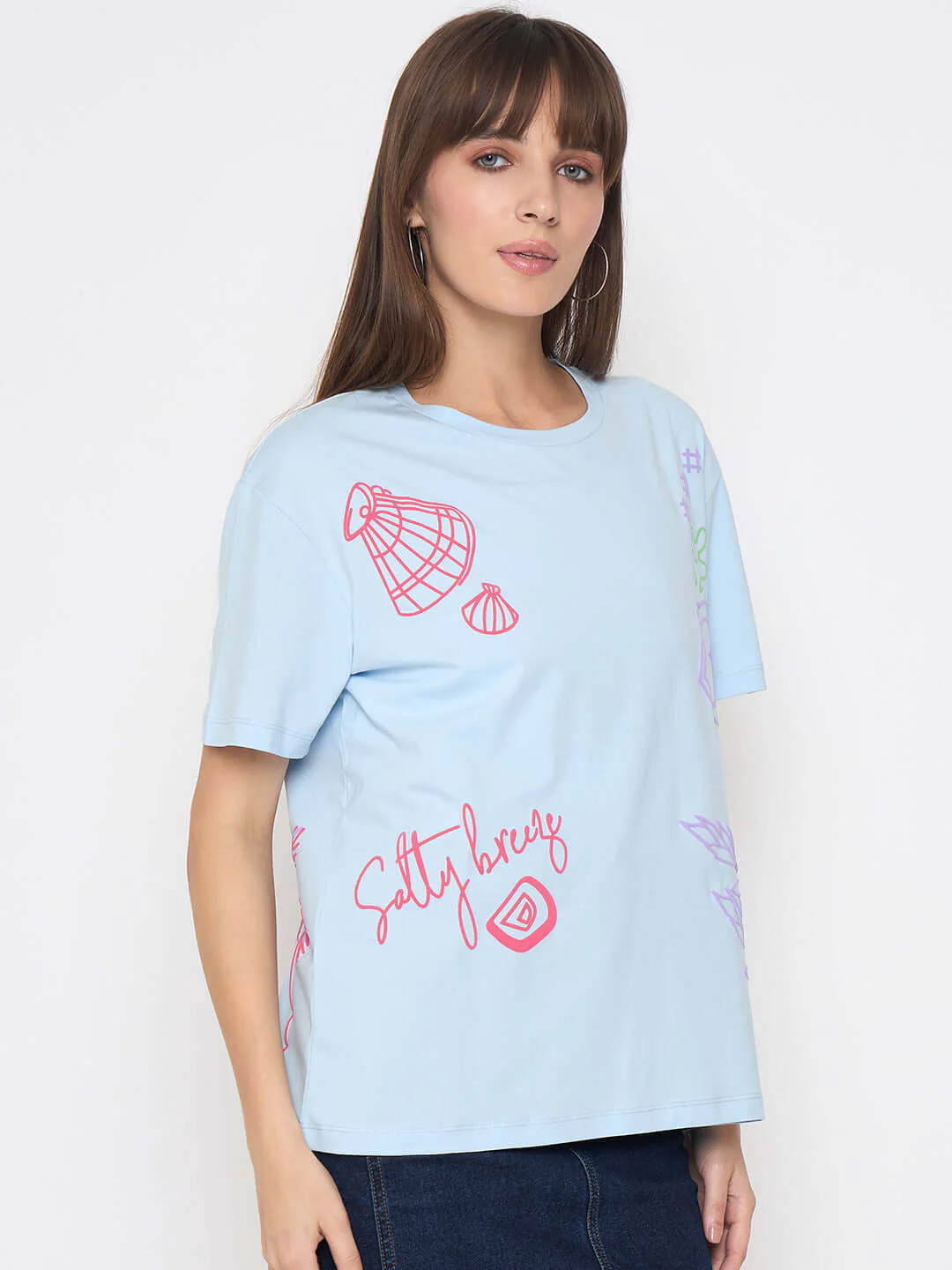 Madame Front and Back Printed Light Blue Sinker Tshirt - Image 4