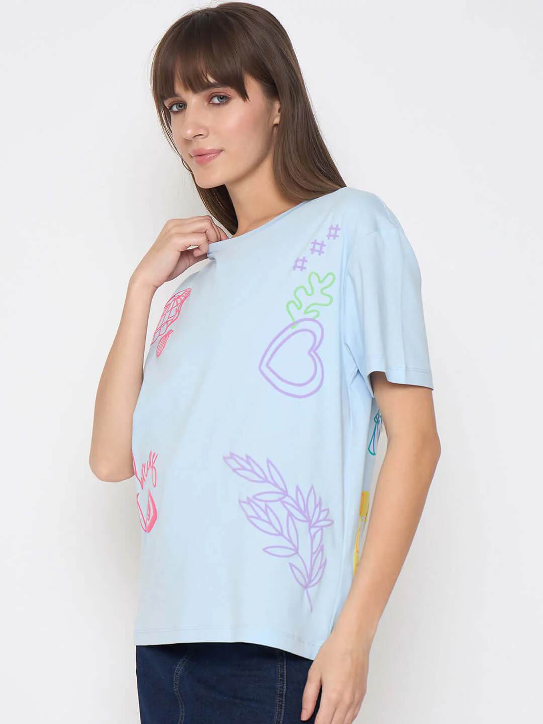 Madame Front and Back Printed Light Blue Sinker Tshirt - Image 5