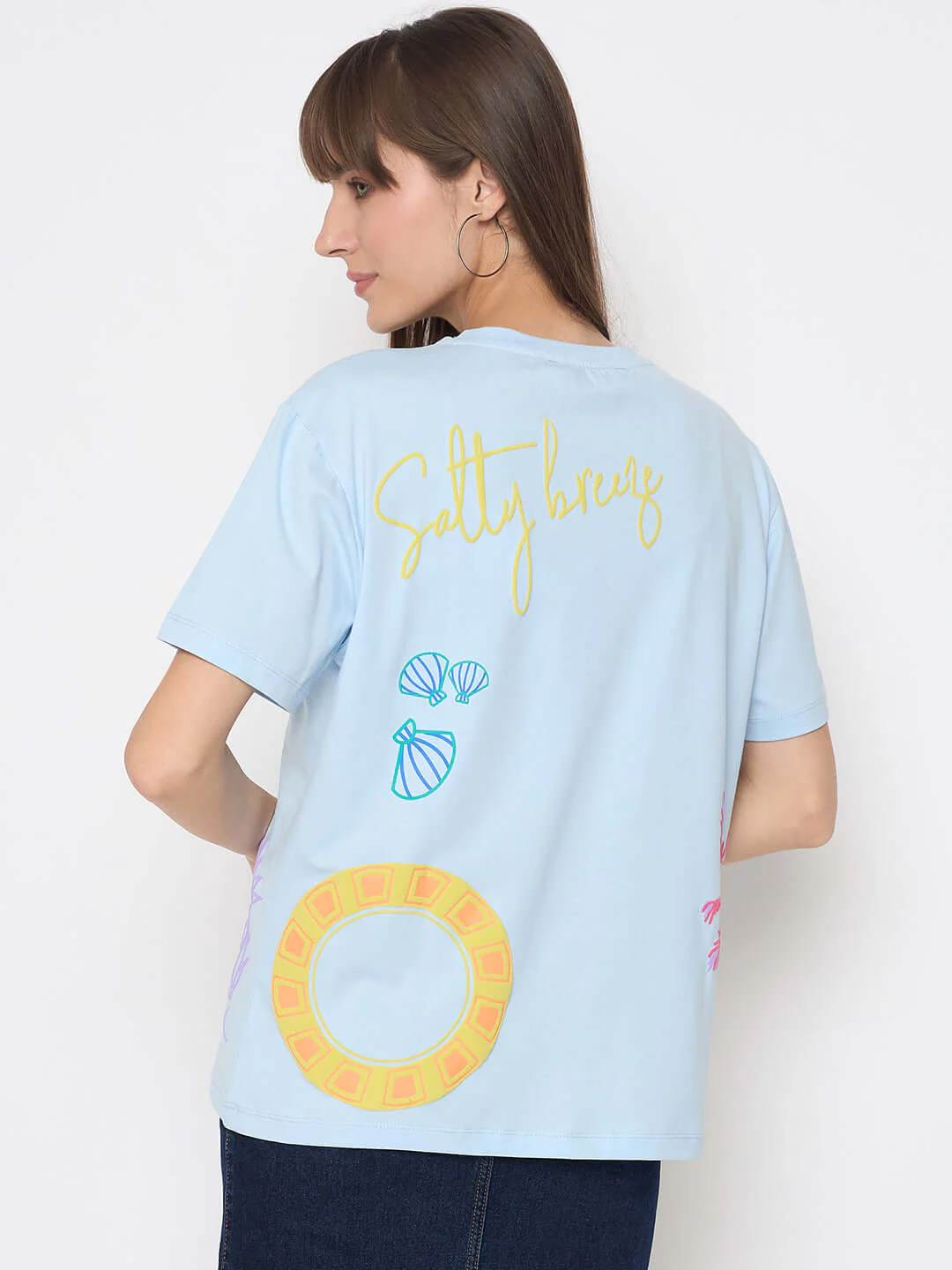 Madame Front and Back Printed Light Blue Sinker Tshirt - Image 6