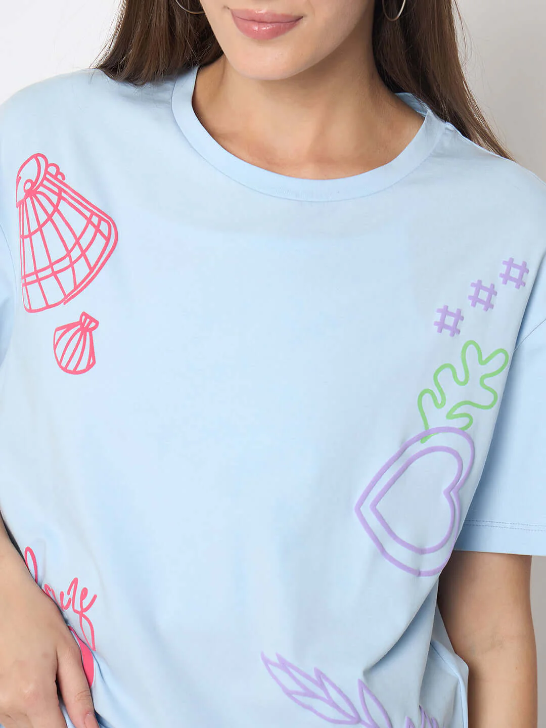 Madame Front and Back Printed Light Blue Sinker Tshirt - Image 7