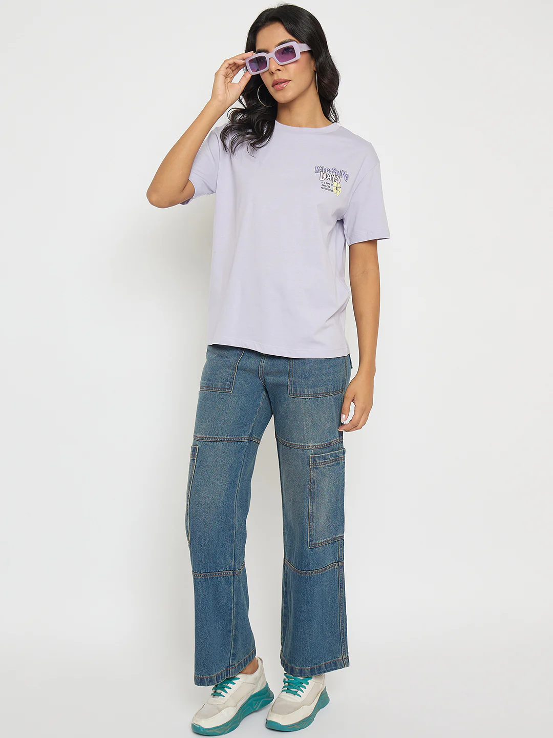 Madame Graphic Print Adorned Lilac Cotton T-shirt - Image 2