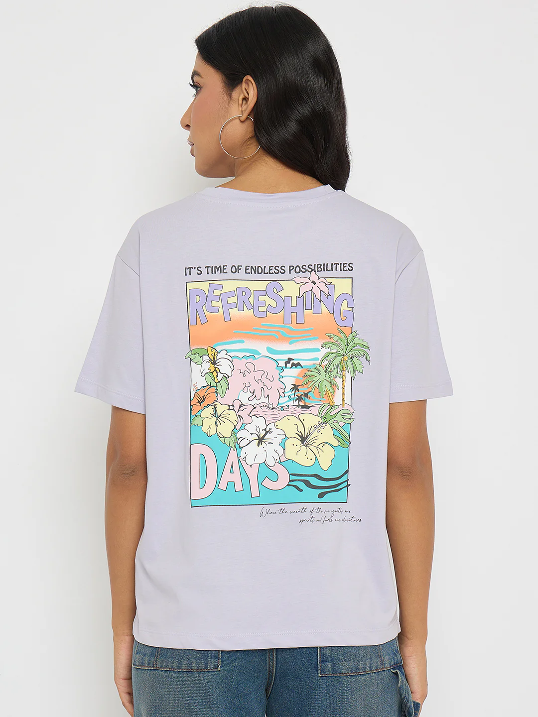 Madame Graphic Print Adorned Lilac Cotton T-shirt - Image 6