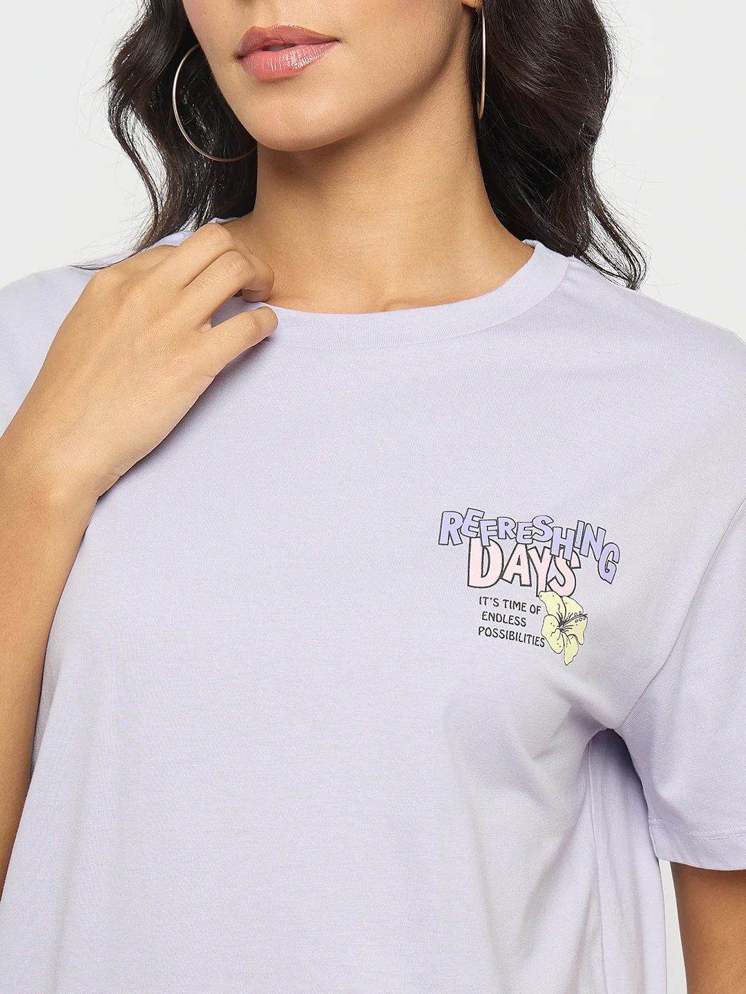 Madame Graphic Print Adorned Lilac Cotton T-shirt - Image 7