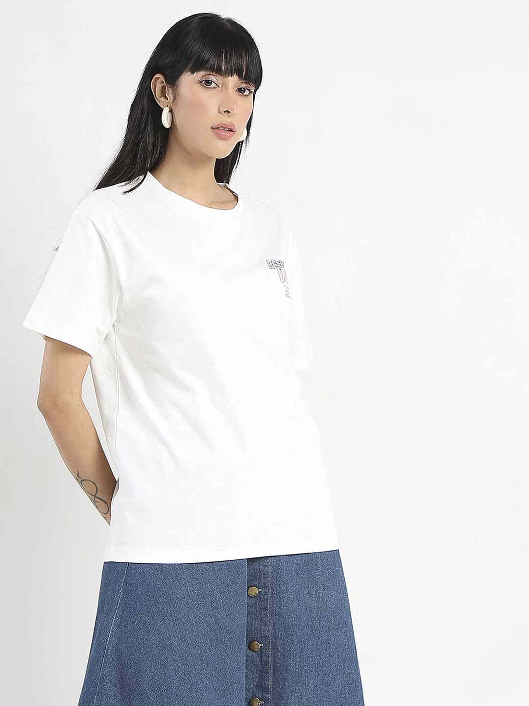Madame Graphic Printed Round Neck White Sinker T-Shirt - Image 3