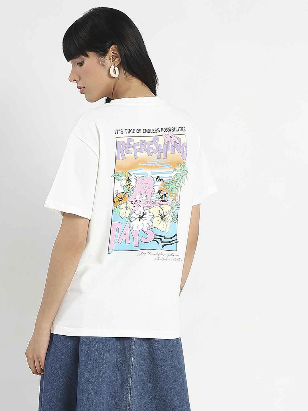Madame Graphic Printed Round Neck White Sinker T-Shirt - Image 4