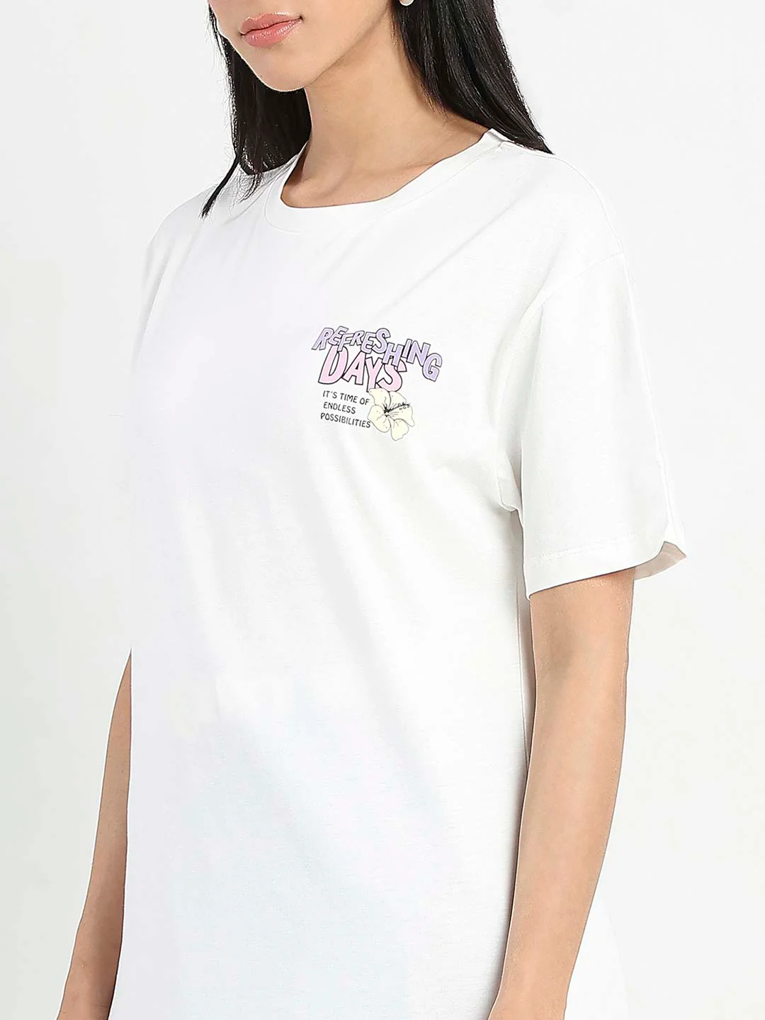 Madame Graphic Printed Round Neck White Sinker T-Shirt - Image 7