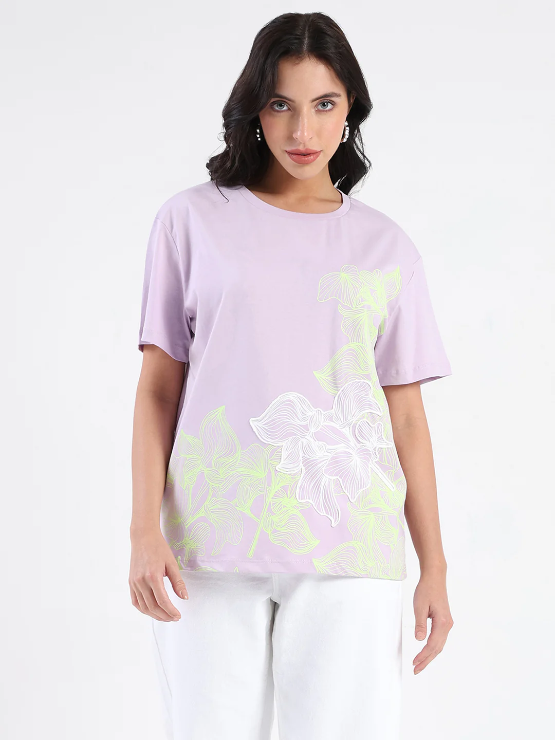 Madame Graphic Print Cord Detailed Lilac Sinker T-Shirt - Image 2