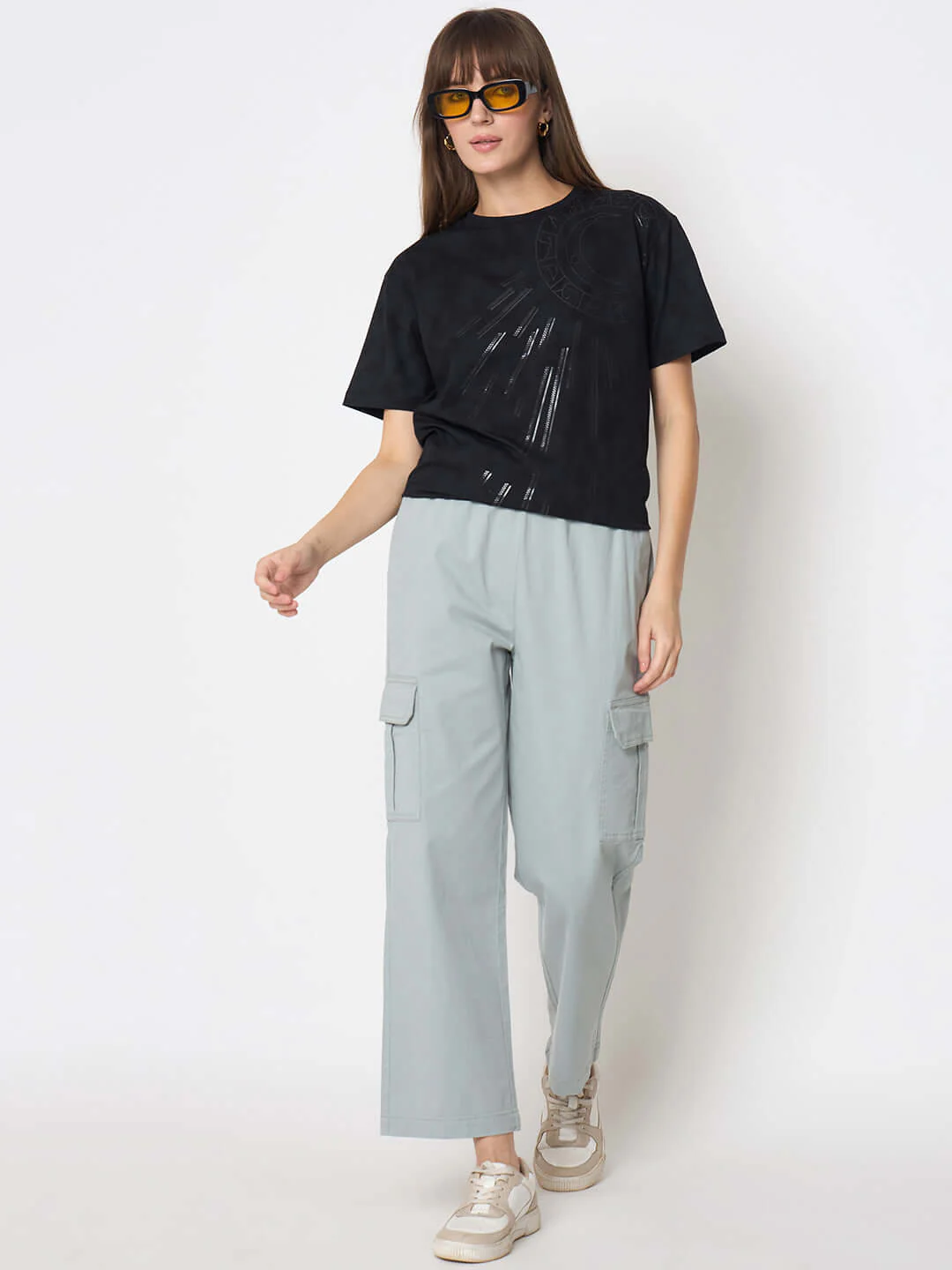 Madame Swarovski Detailed Graphic Print Charcoal Black T-Shirt - Image 2