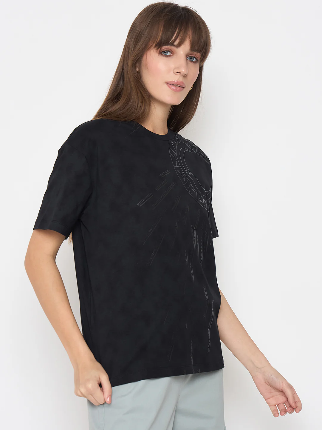 Madame Swarovski Detailed Graphic Print Charcoal Black T-Shirt - Image 4