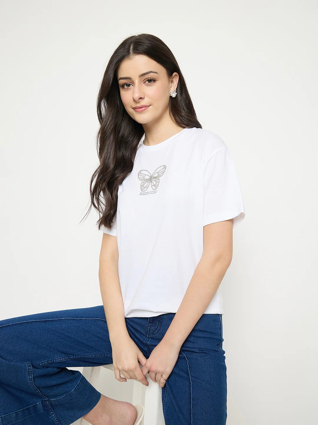 Madame White Cotton Graphic Print T-Shirt - Image 2