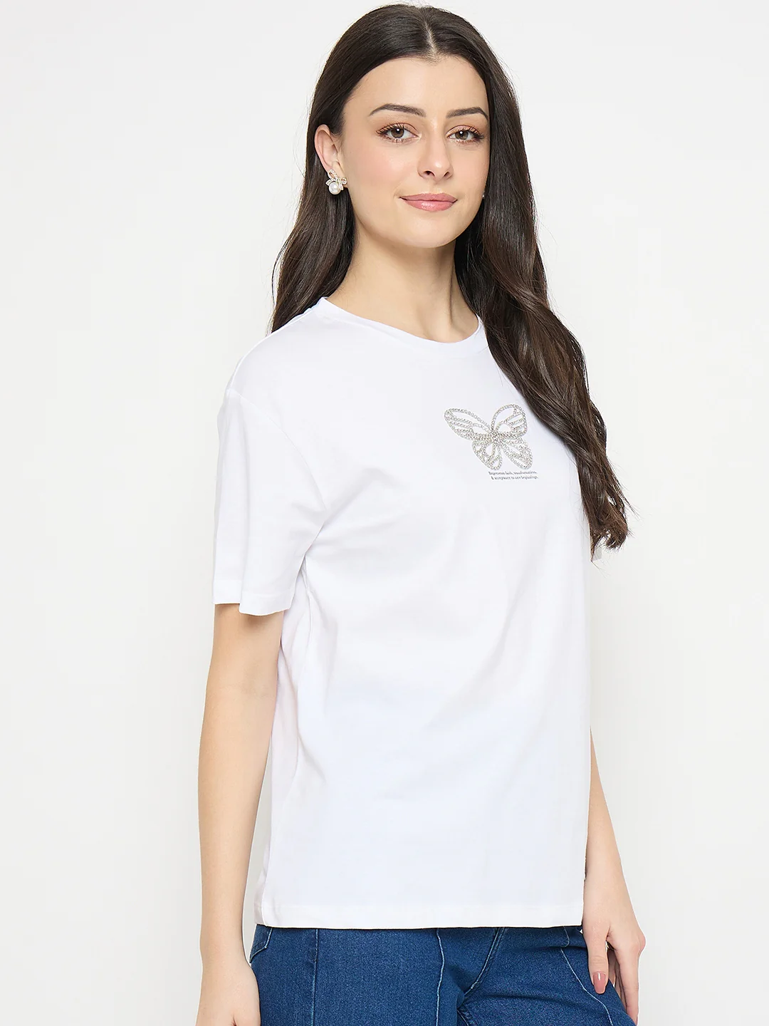 Madame White Cotton Graphic Print T-Shirt - Image 4