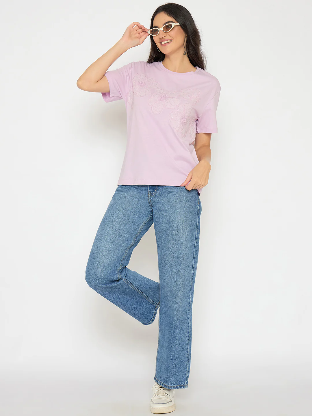Madame Embellished Lilac Cotton T-shirt - Image 2