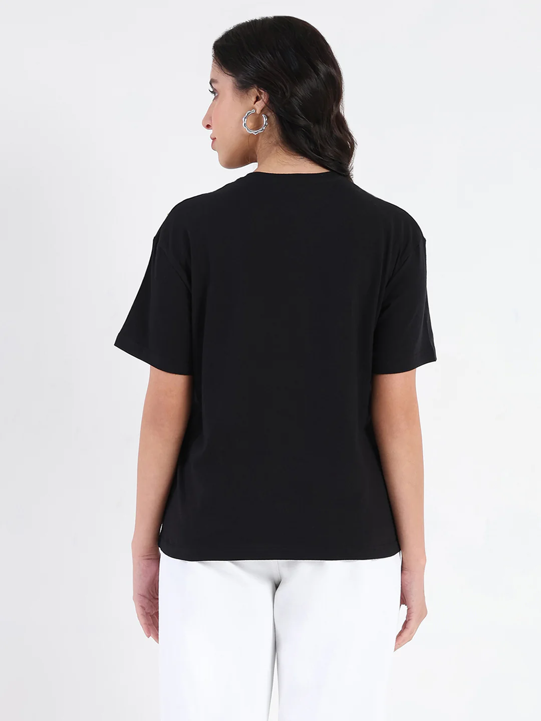 Madame Embellished Cutwork Detail Black Cotton T-shirt - Image 6