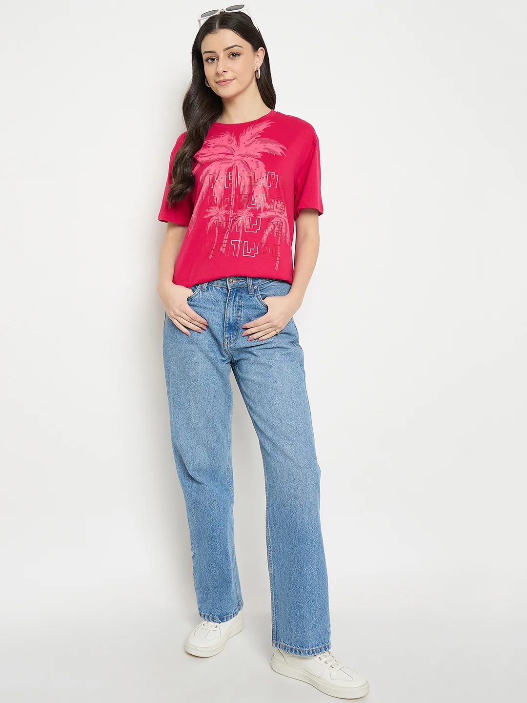 Madame Hot Pink Cotton Printed T-Shirt - Image 3