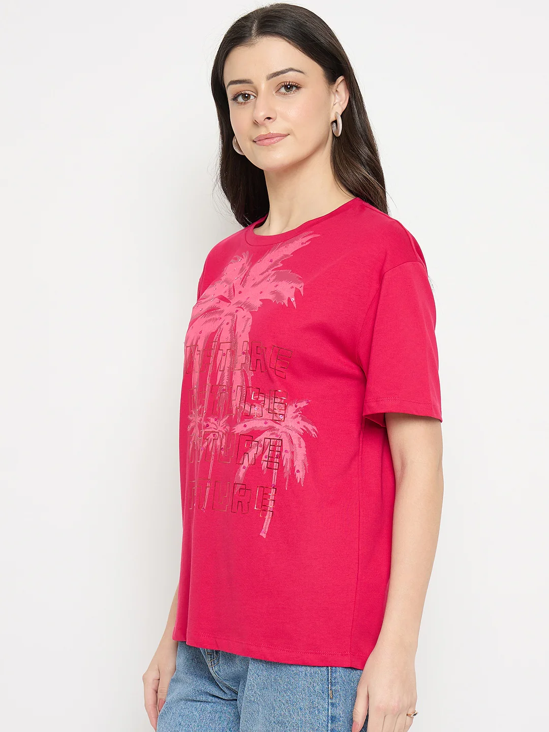 Madame Hot Pink Cotton Printed T-Shirt - Image 5