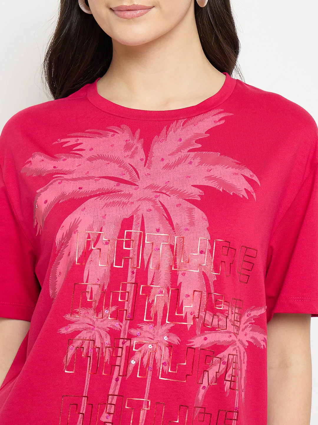 Madame Hot Pink Cotton Printed T-Shirt - Image 7