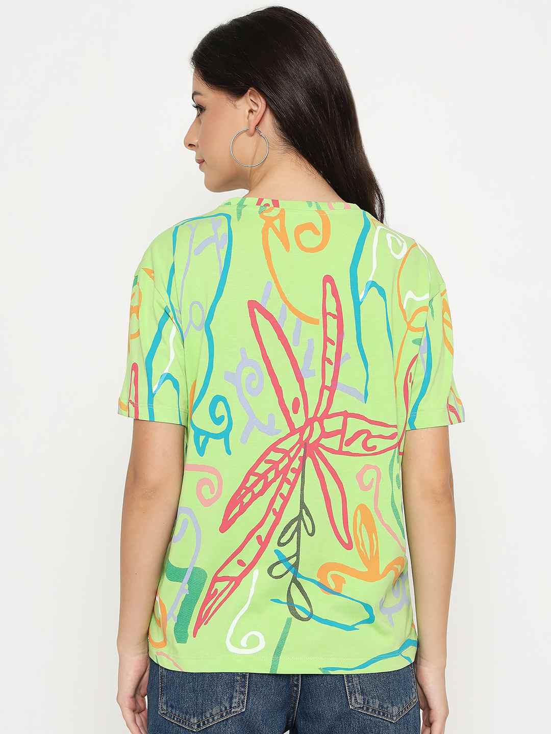 Madame All Over Print Half Sleeve Parrot Green Cotton T-shirt - Image 6