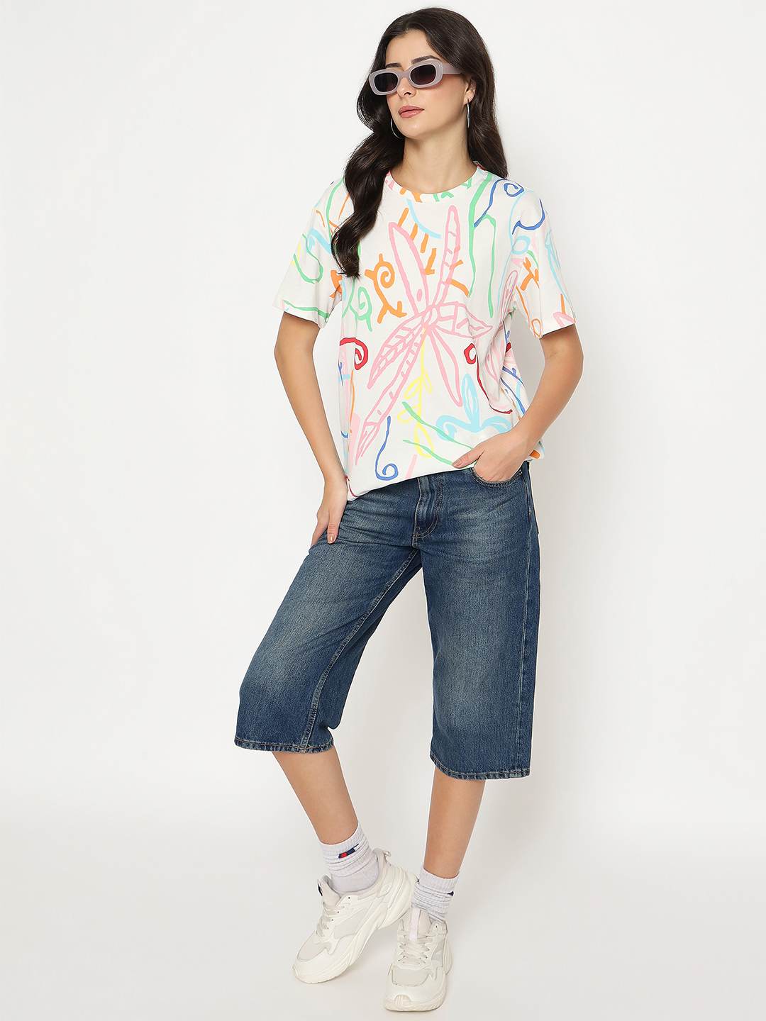 Madame All Over Print Half Sleeve White Cotton T-shirt - Image 2