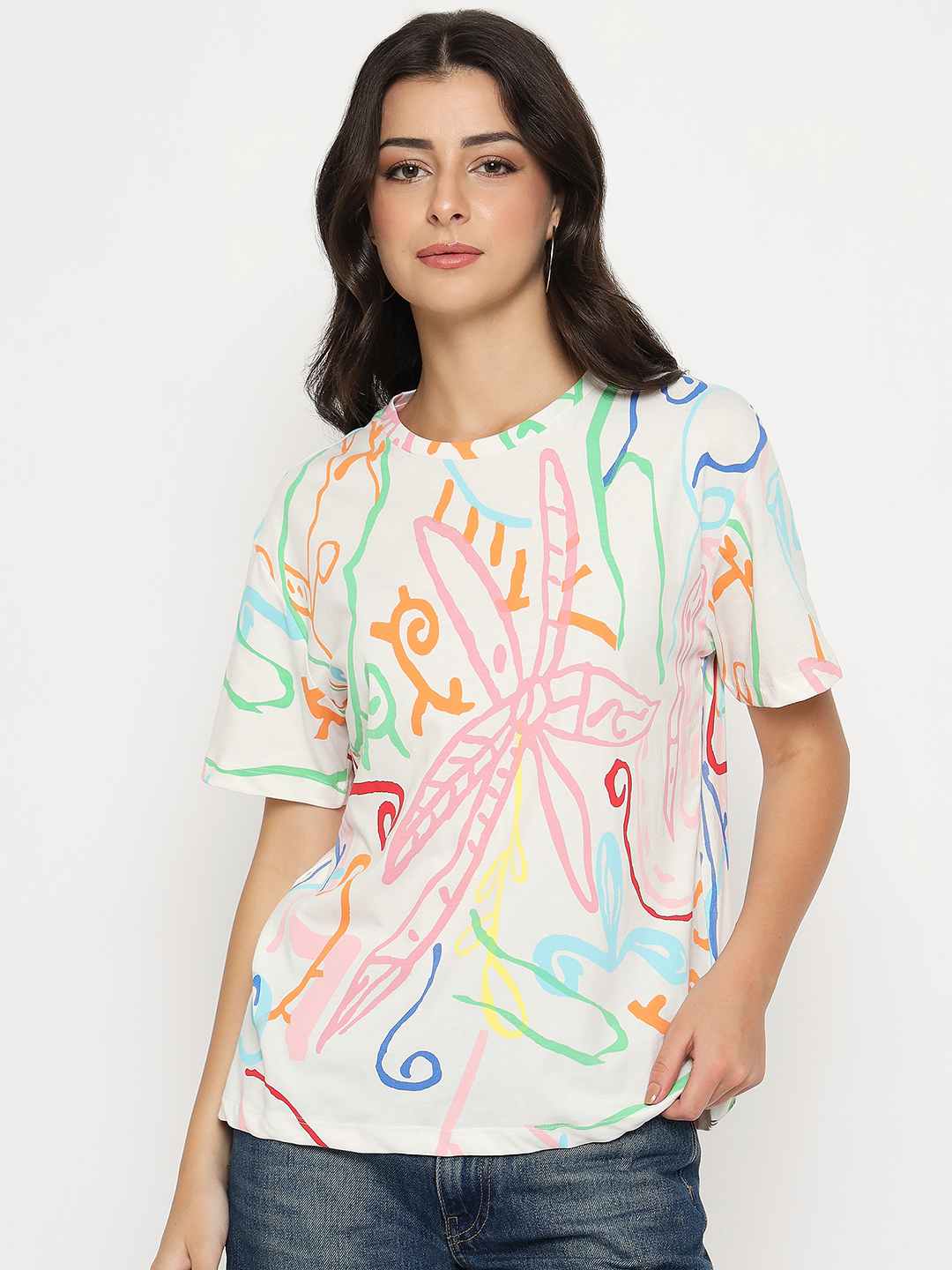 Madame All Over Print Half Sleeve White Cotton T-shirt - Image 3