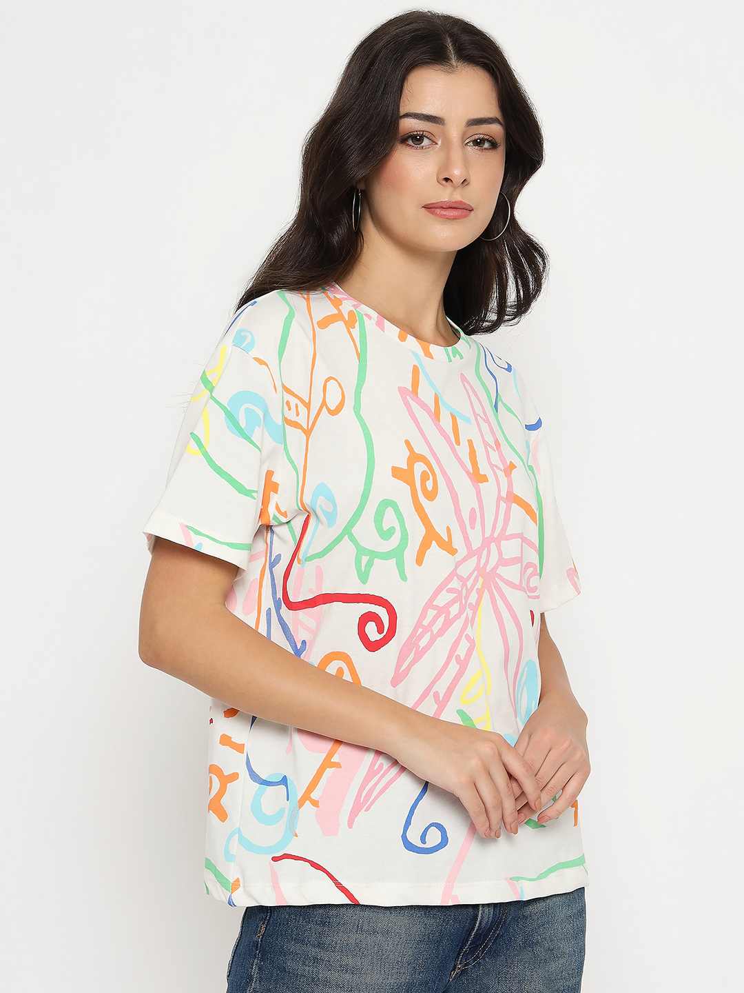 Madame All Over Print Half Sleeve White Cotton T-shirt - Image 4