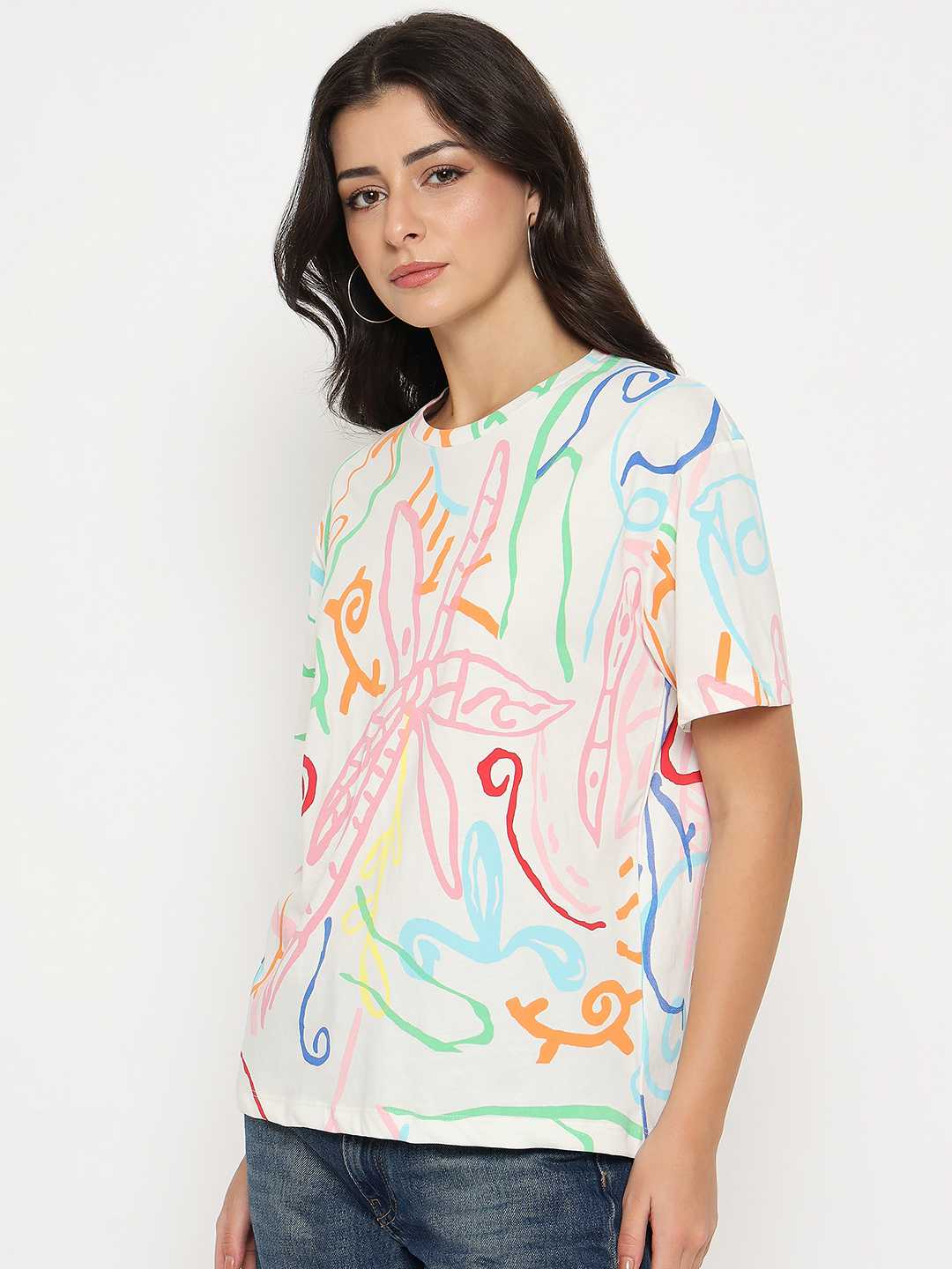 Madame All Over Print Half Sleeve White Cotton T-shirt - Image 5