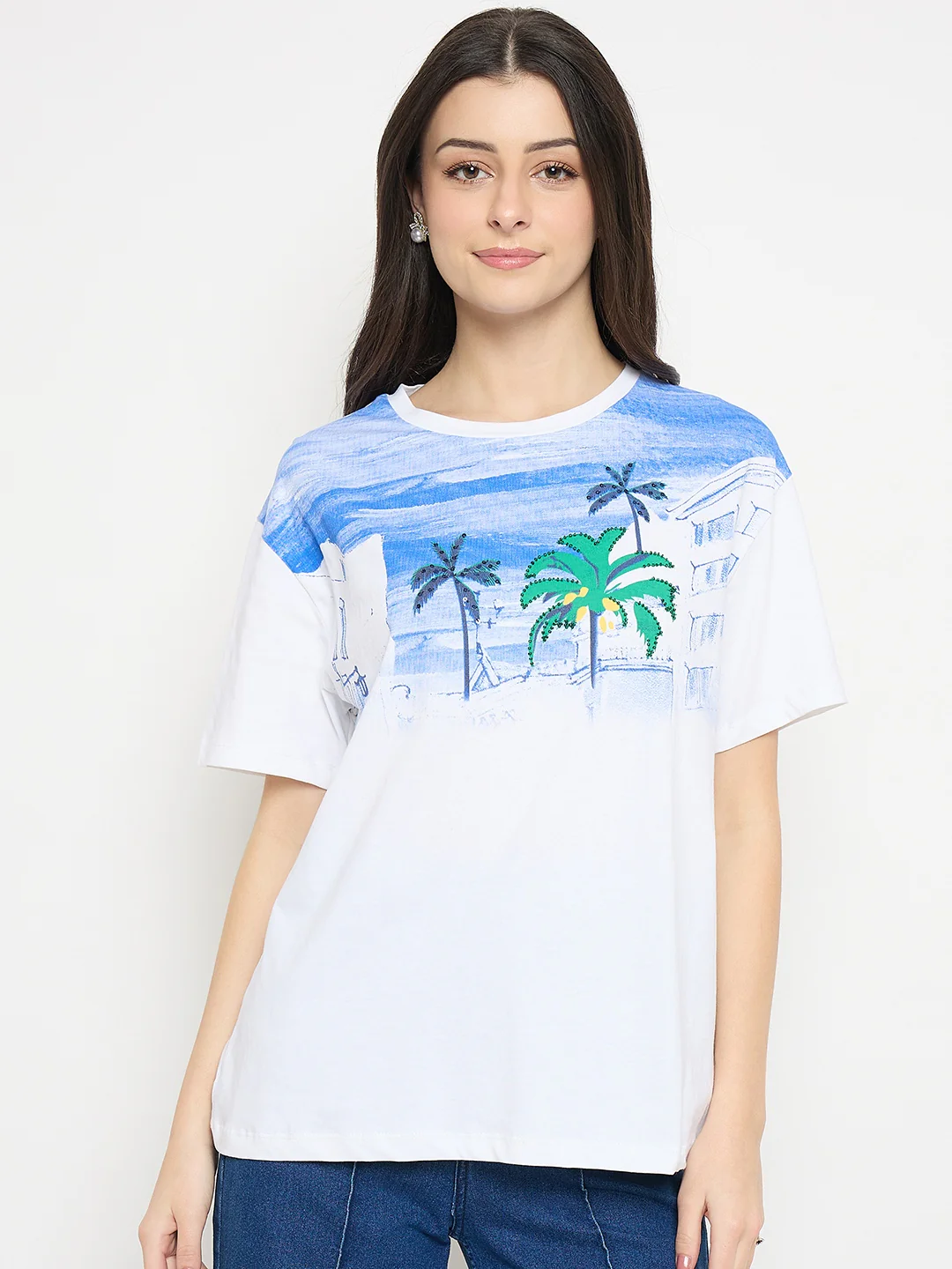 Madame White Cotton Printed T-Shirt - Image 2