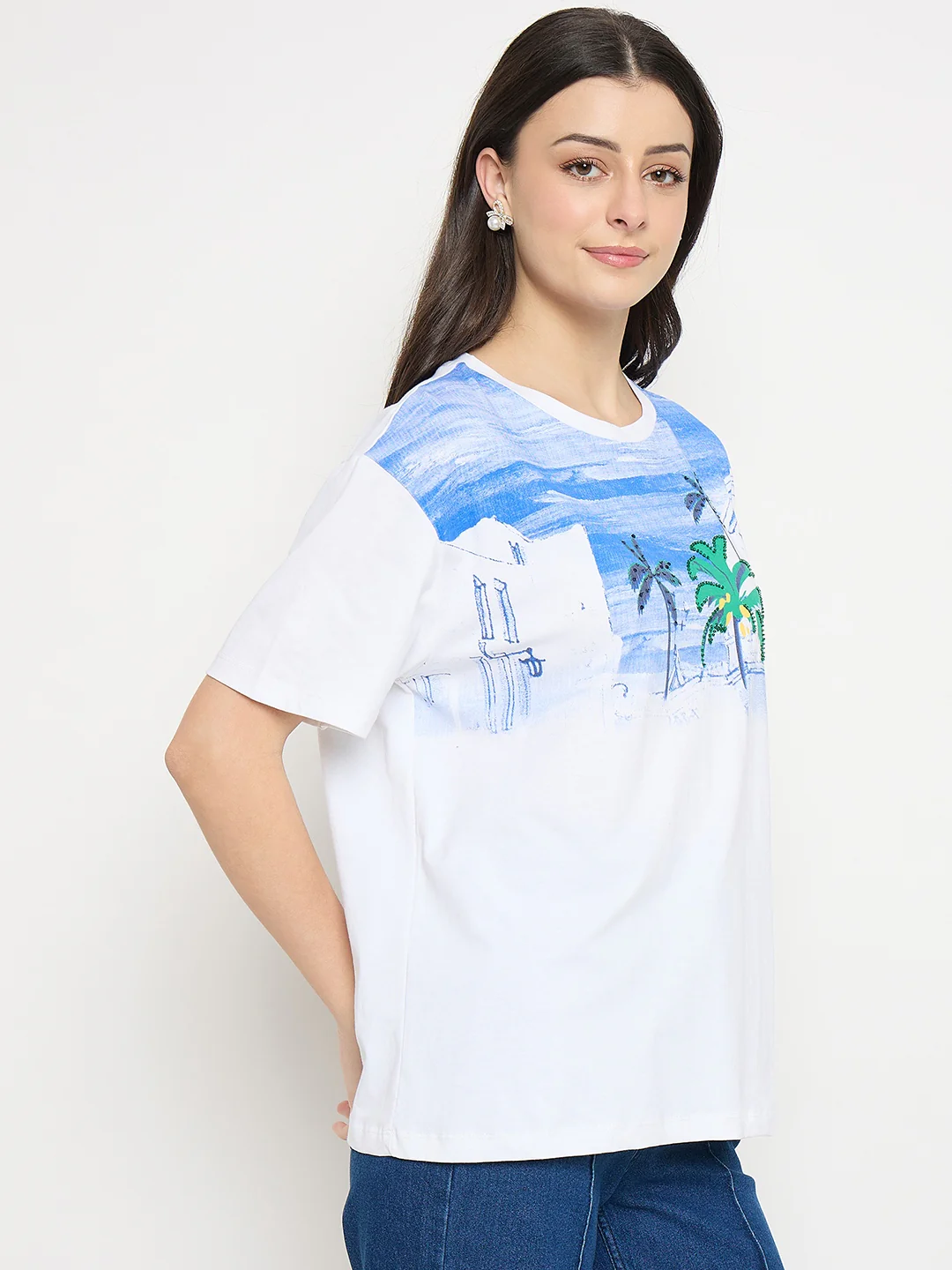 Madame White Cotton Printed T-Shirt - Image 5
