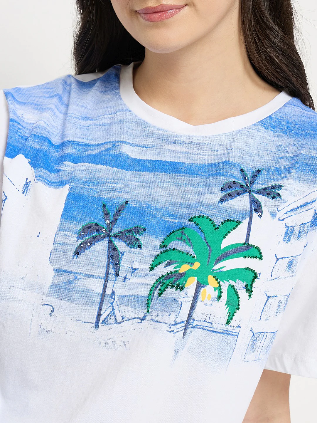 Madame White Cotton Printed T-Shirt - Image 8